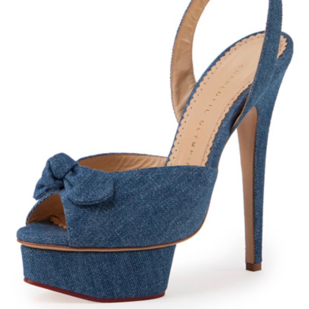 Charlotte Olympia Serena Denim Ankle-Wrap Sandal